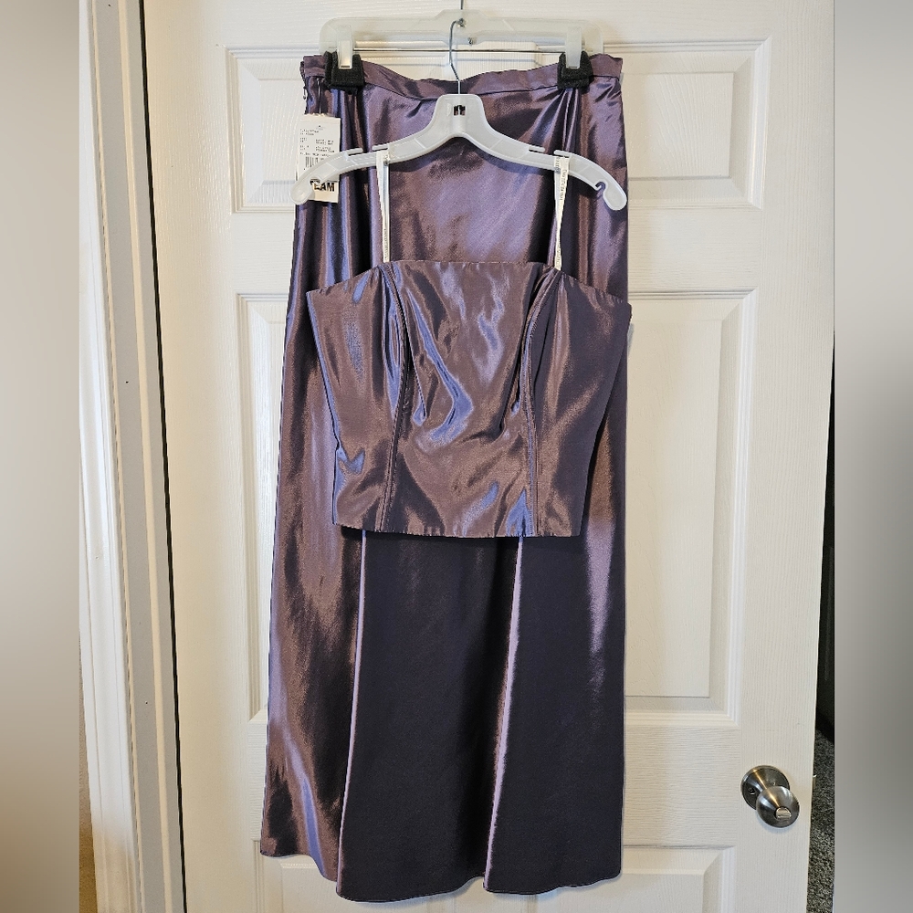David's Bridal Two-Piece Mystic Purple A-Line Strapless Taffeta Dress